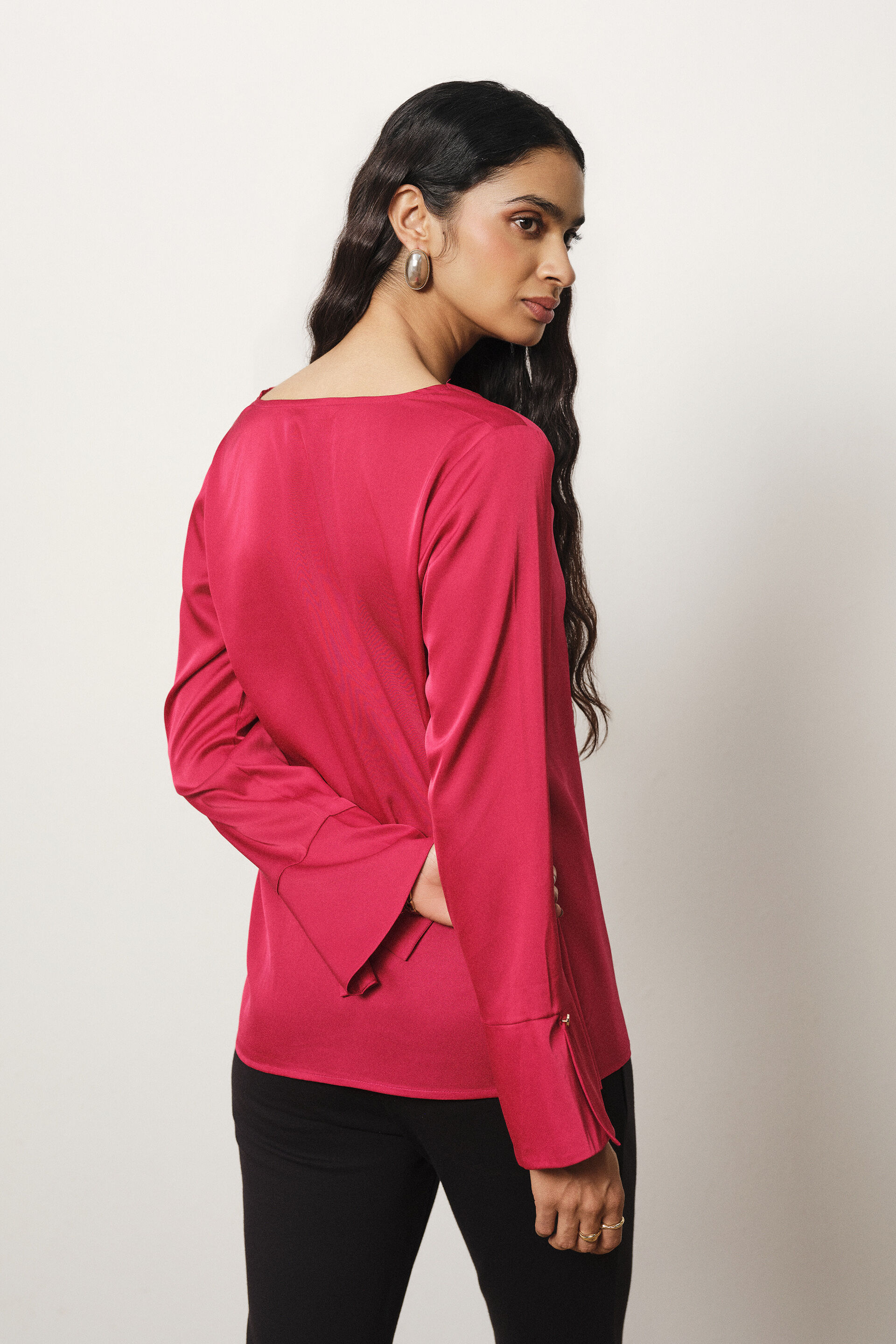 Cowl Satin Top in Red, Red, image 6
