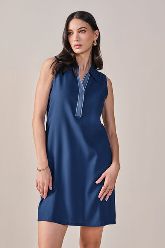 Moana Viscose Linen Blend Dress, Navy Blue, image 3