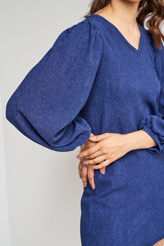 Navy Blue Self Design Straight Dress, Navy Blue, image 5