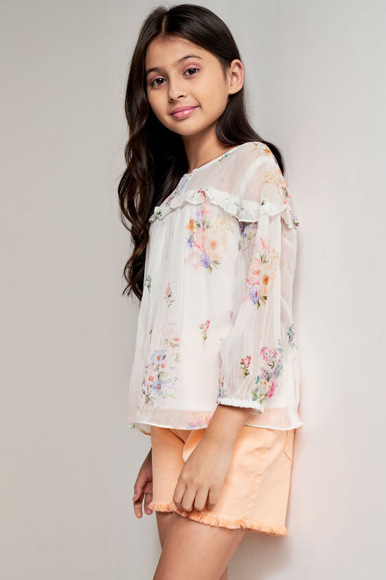 White Floral Straight Top, White, image 2