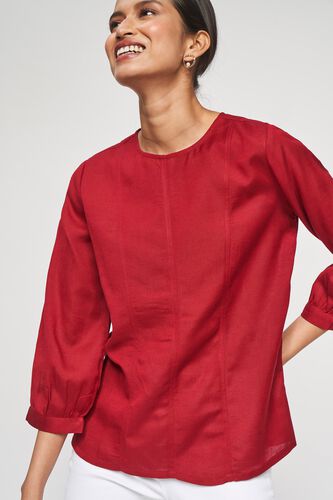 1 - Maroon Solid Shirt Type Top, image 1