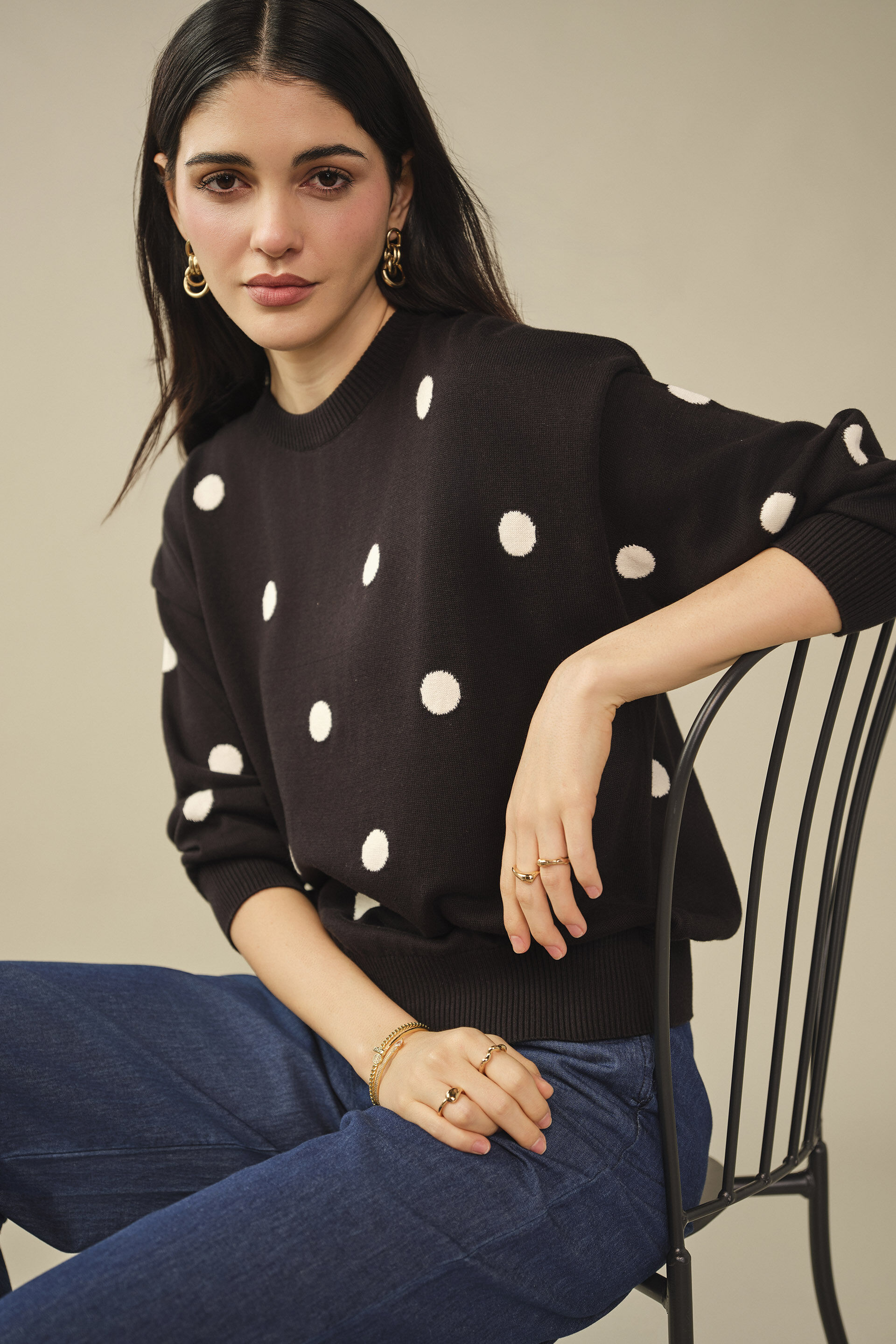 Polka Sweater in Black, Black, image 3