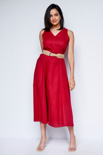 Red Solid Straight Dress, Red, image 2