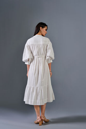 Cloudy White Cotton Seersucker Dress, White, image 7