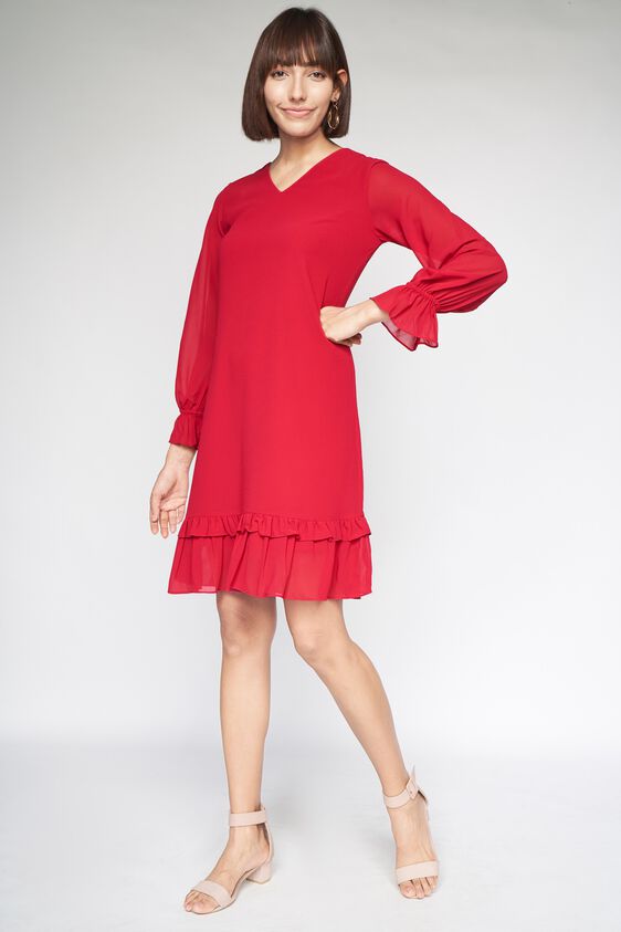 2 - Red Solid Regular Dress, image 2