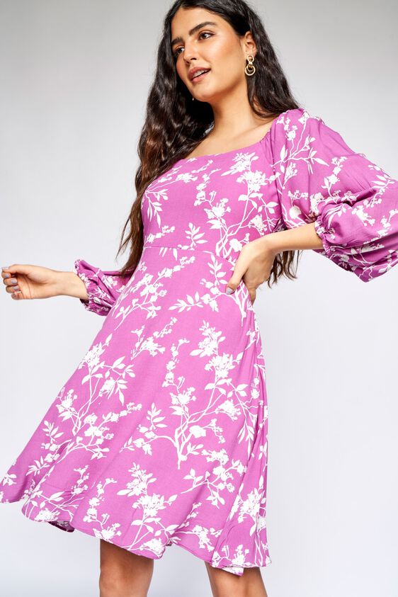 1 - Purple Floral Fit and Flare Dress, image 1