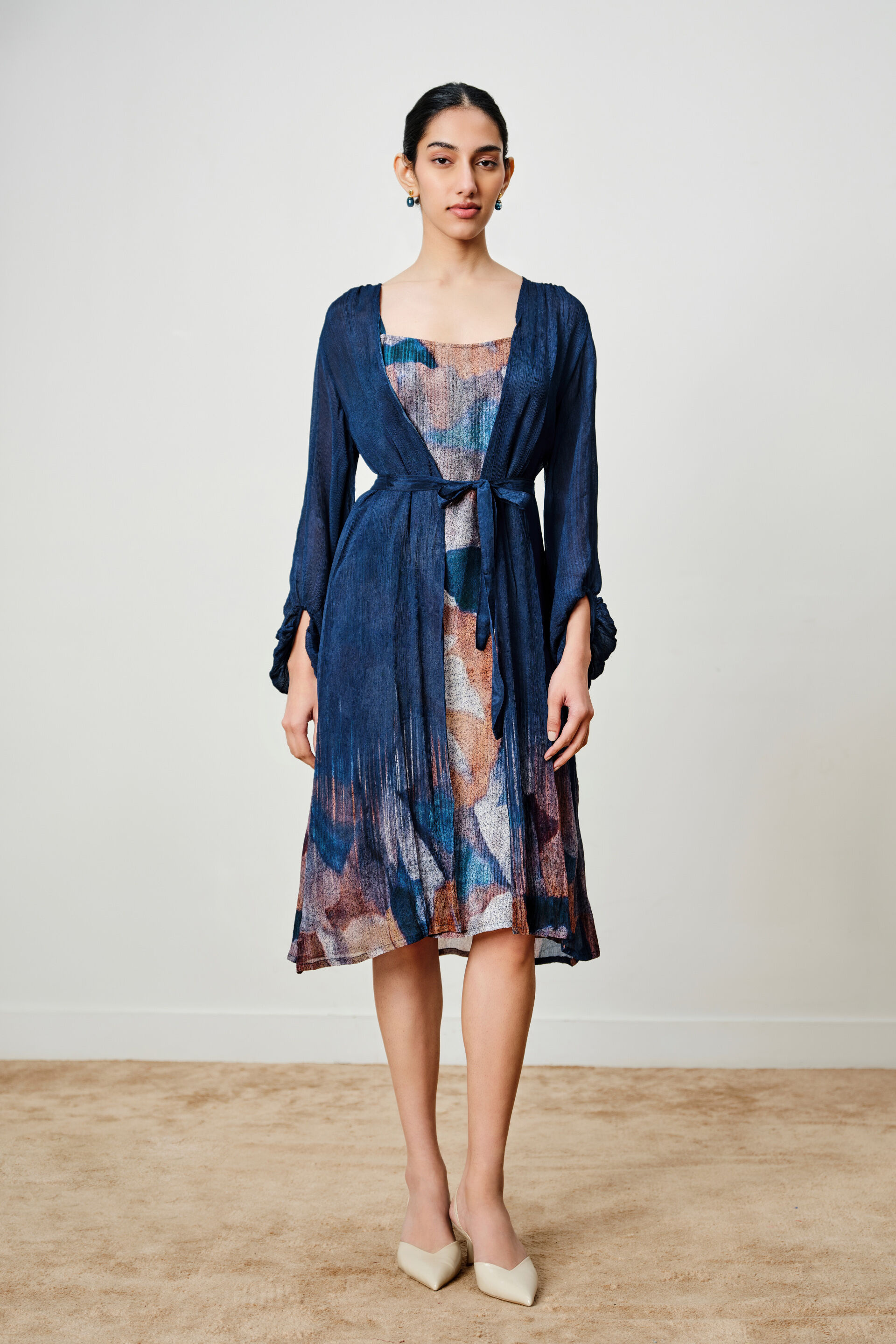 Abstract Print Blue Modal Dress Set, Blue, image 1