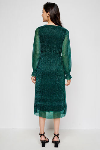 Green Solid Flared Dress, Green, image 4