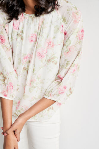 White Straight Floral Top, White, image 4