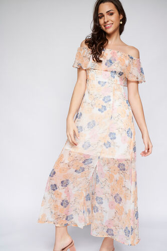 Multi Floral Flared Gown, Multi Color, image 2