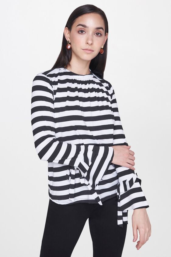 1 - Black - White Stripes Pleated Straight Top, image 1