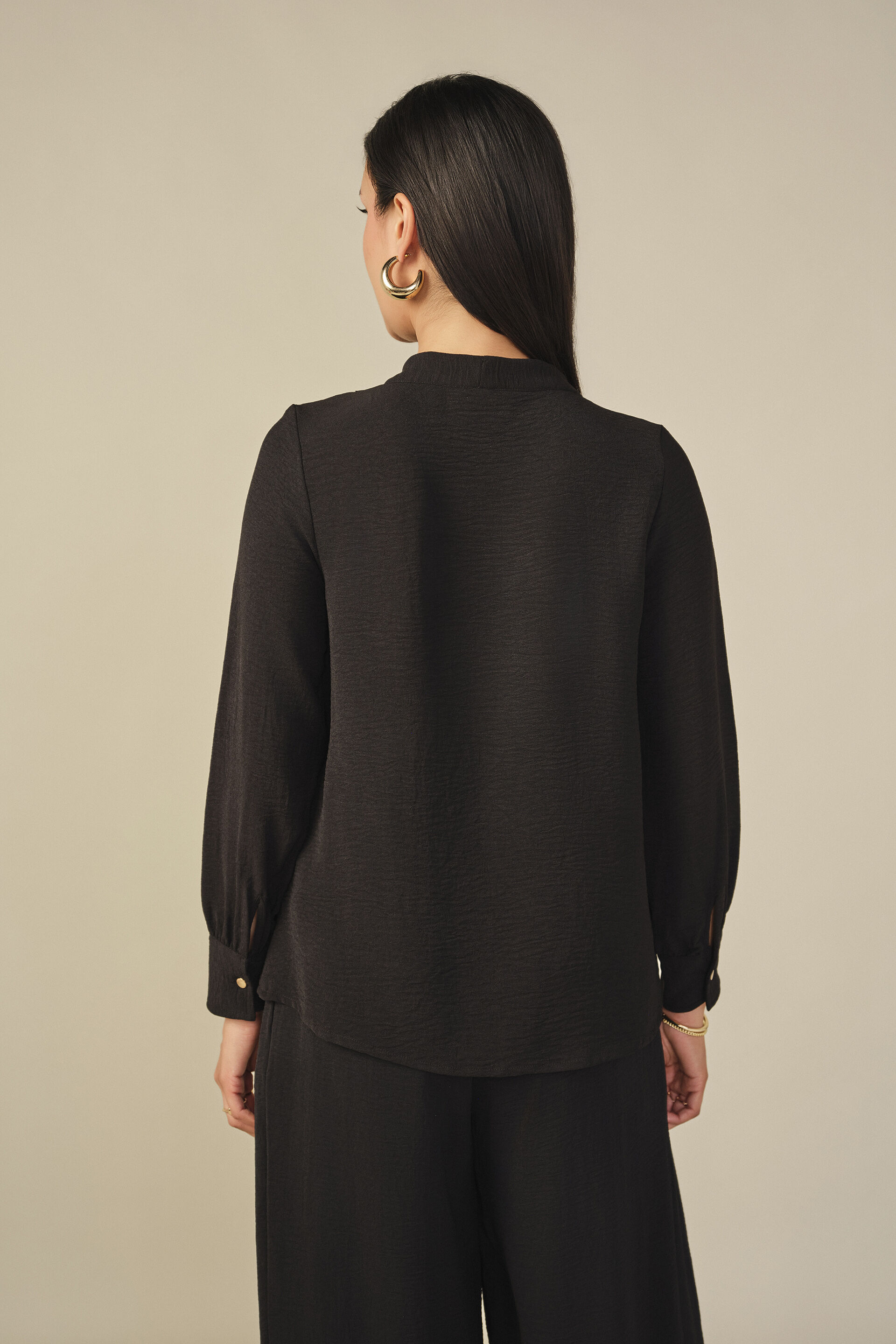 V Neckline Full Sleeves Top in Black, Black, image 6