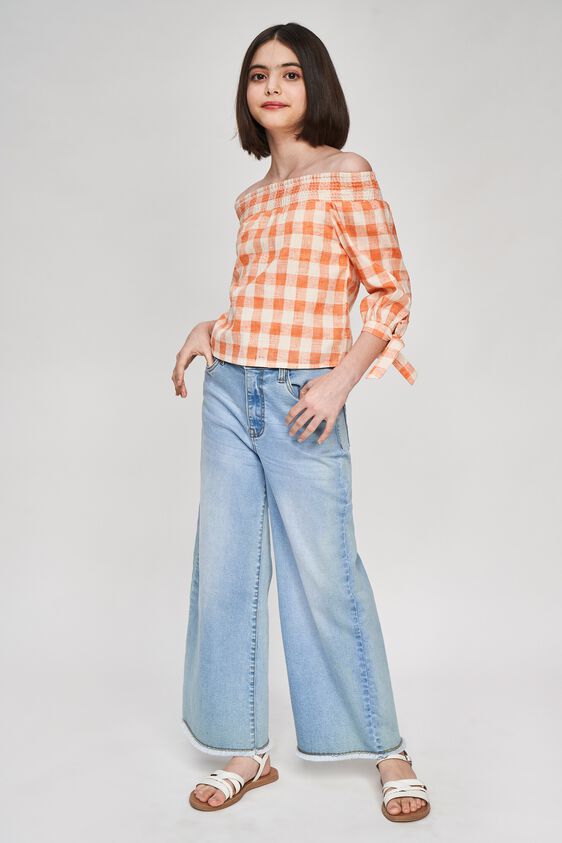 2 - Orange Checked Printed Off Shoulder Top, image 2