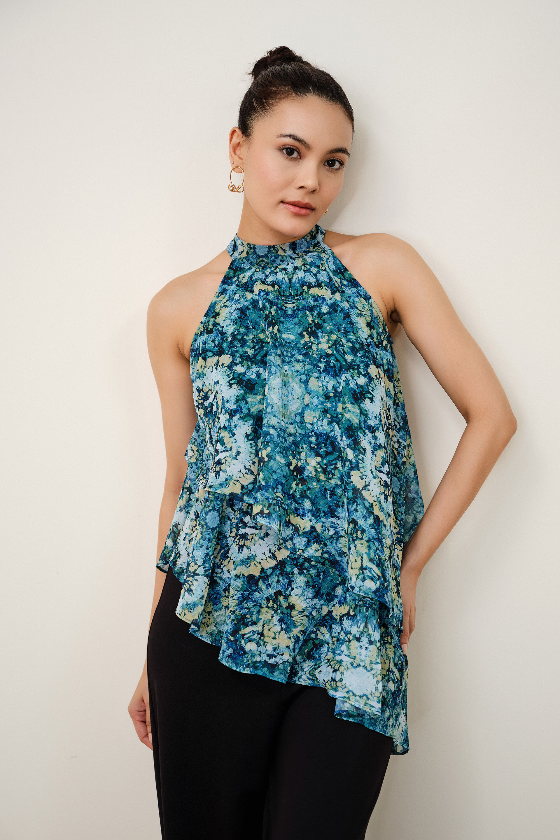 Sea Green Abstract Print Top, Green, image 2