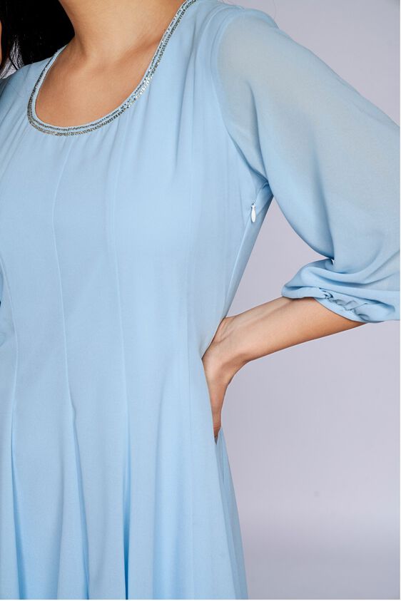 6 - Powder Blue Solid Fit and Flare Dress, image 6