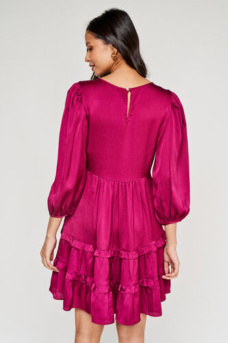 Wine Solid Flared Dress, Wine, image 2