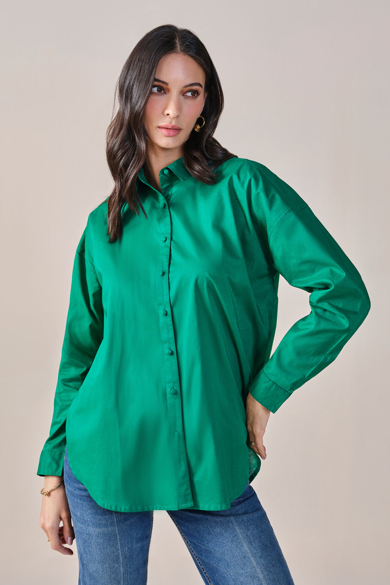 Sensational Solid Cotton Shirt, Green, image 3