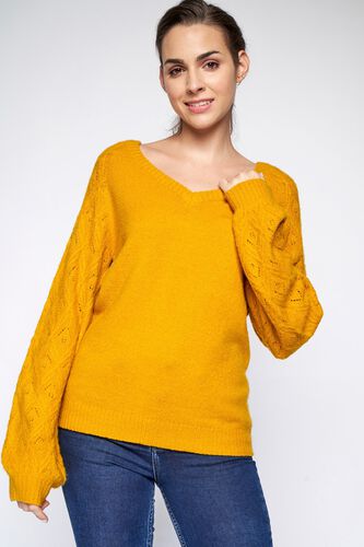 2 - Yellow Self Design Straight Top, image 2