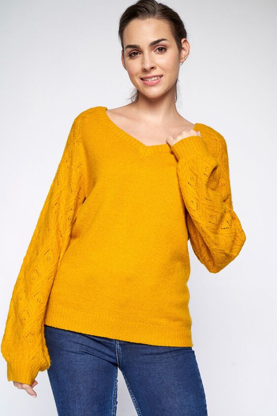 2 - Yellow Self Design Straight Top, image 2