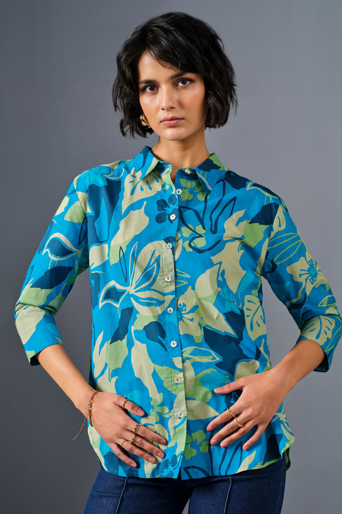 Coral Reef Cotton Shirt, Blue, image 4