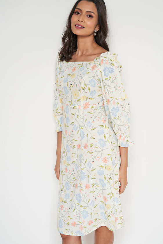 Off White Floral Straight Dress, Off White, image 4