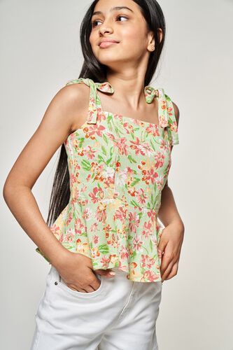 1 - Lime Floral Printed Fit And Flare Top, image 1