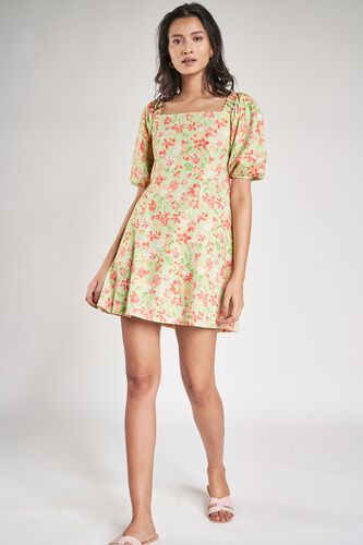 4 - Lime Floral Printed A-Line Dress, image 4