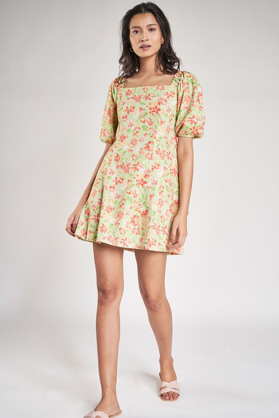 4 - Lime Floral Printed A-Line Dress, image 4