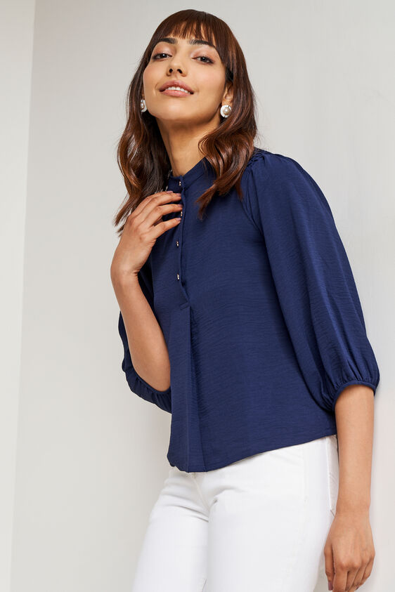 Navy Blue Solid Straight Top, Navy Blue, image 1