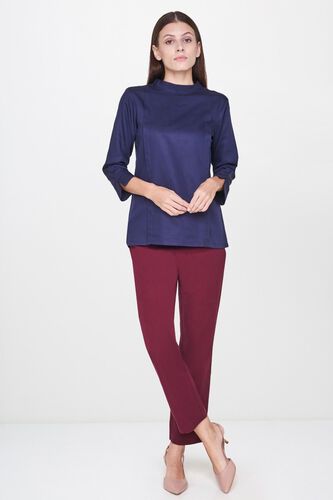 4 - Navy Band Collar Straight Cuff Top, image 4