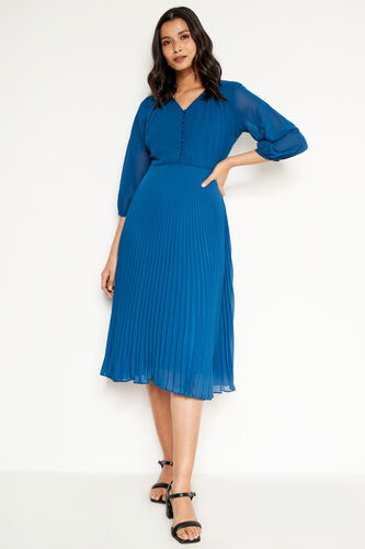 Solid Flared Midi Dress, Teal, image 1