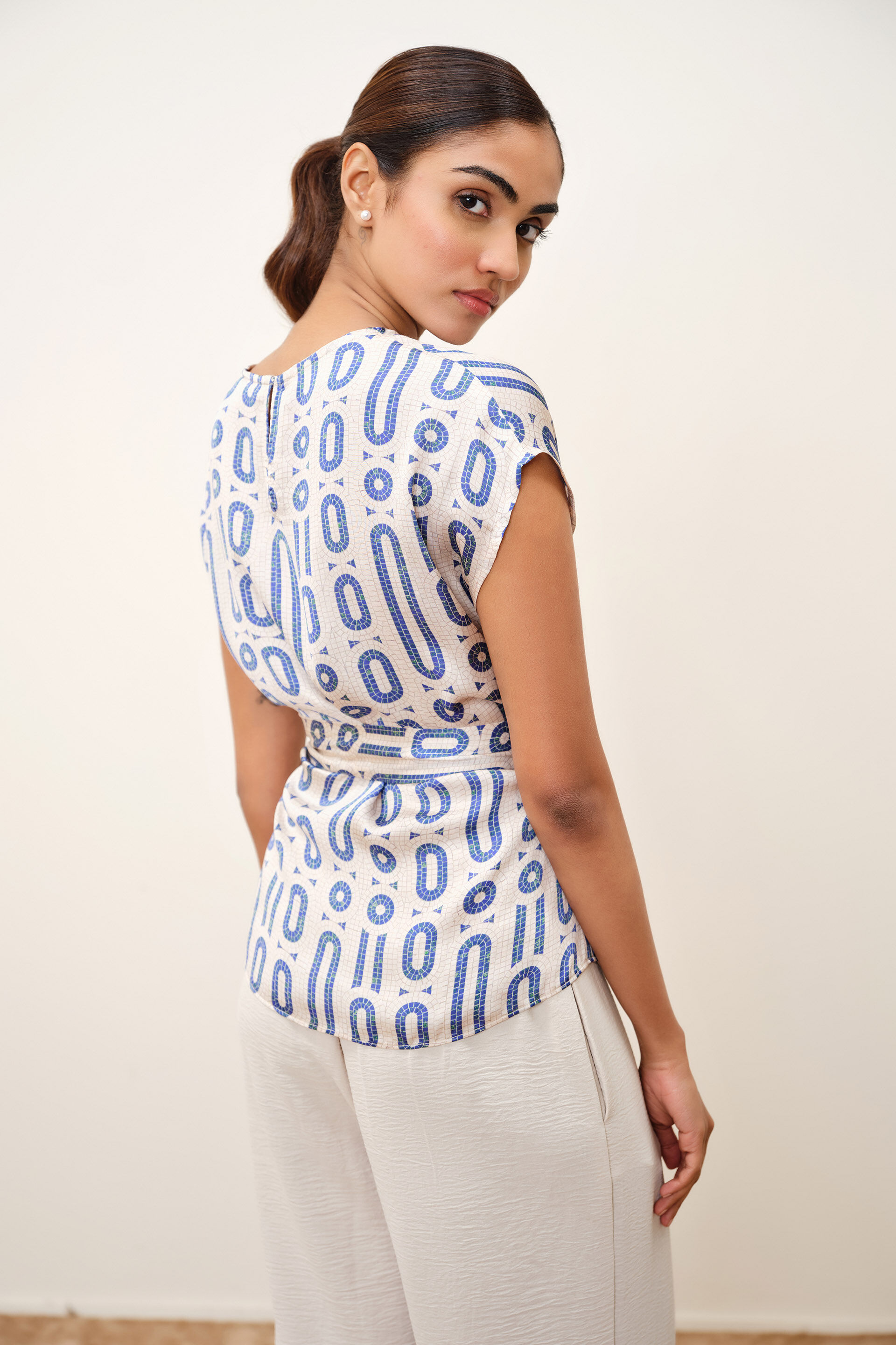 Elia Geometric Print Modal Top, Blue, image 4