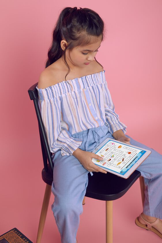 1 - White/Blue Stripes Straight Top, image 1