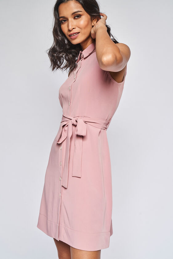 Pink Solid Flared Dress, , image 4