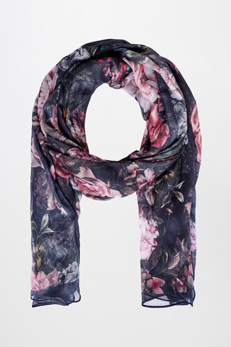 Black Chiffon Print Scarf, , image 1