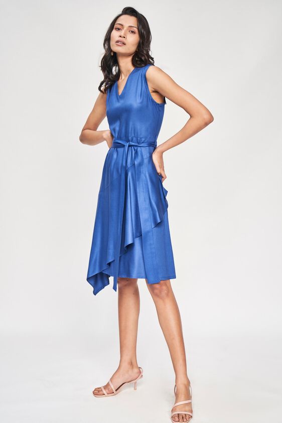 2 - Blue Solid A-Line Dress, image 2