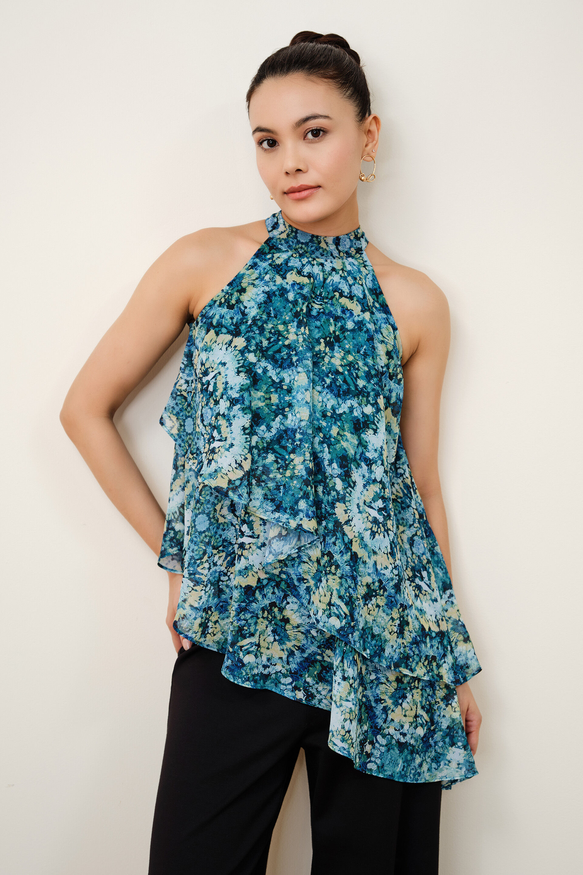 Sea Green Abstract Print Top, Green, image 1