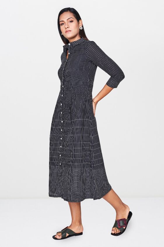 3 - Black Stripes Fit and Flare Midi Dress, image 3