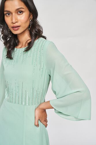 5 - Sage Green Solid Embellished Fit & Flare Gown, image 5