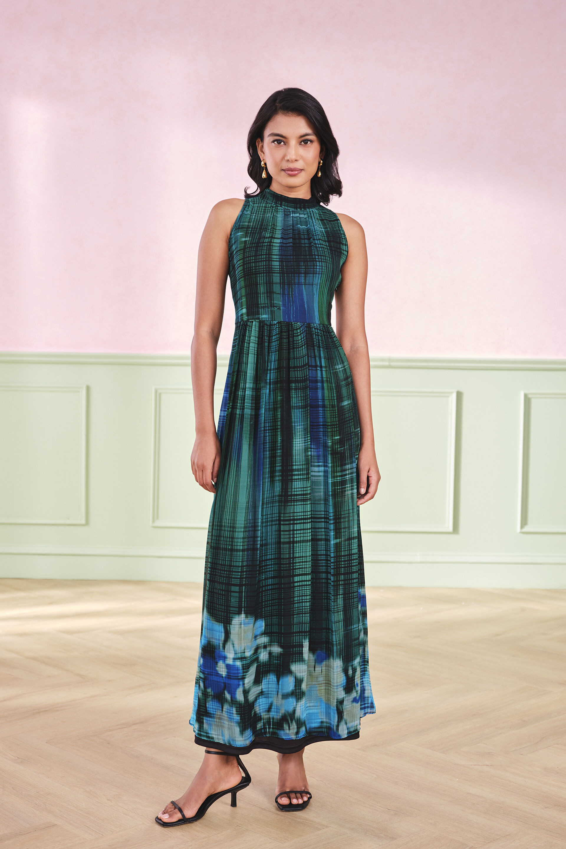 chinese dress ladies Shop Best Blue Printed Strappy Maxi Dress for Women Online Order Now at  JOVI India main image 1