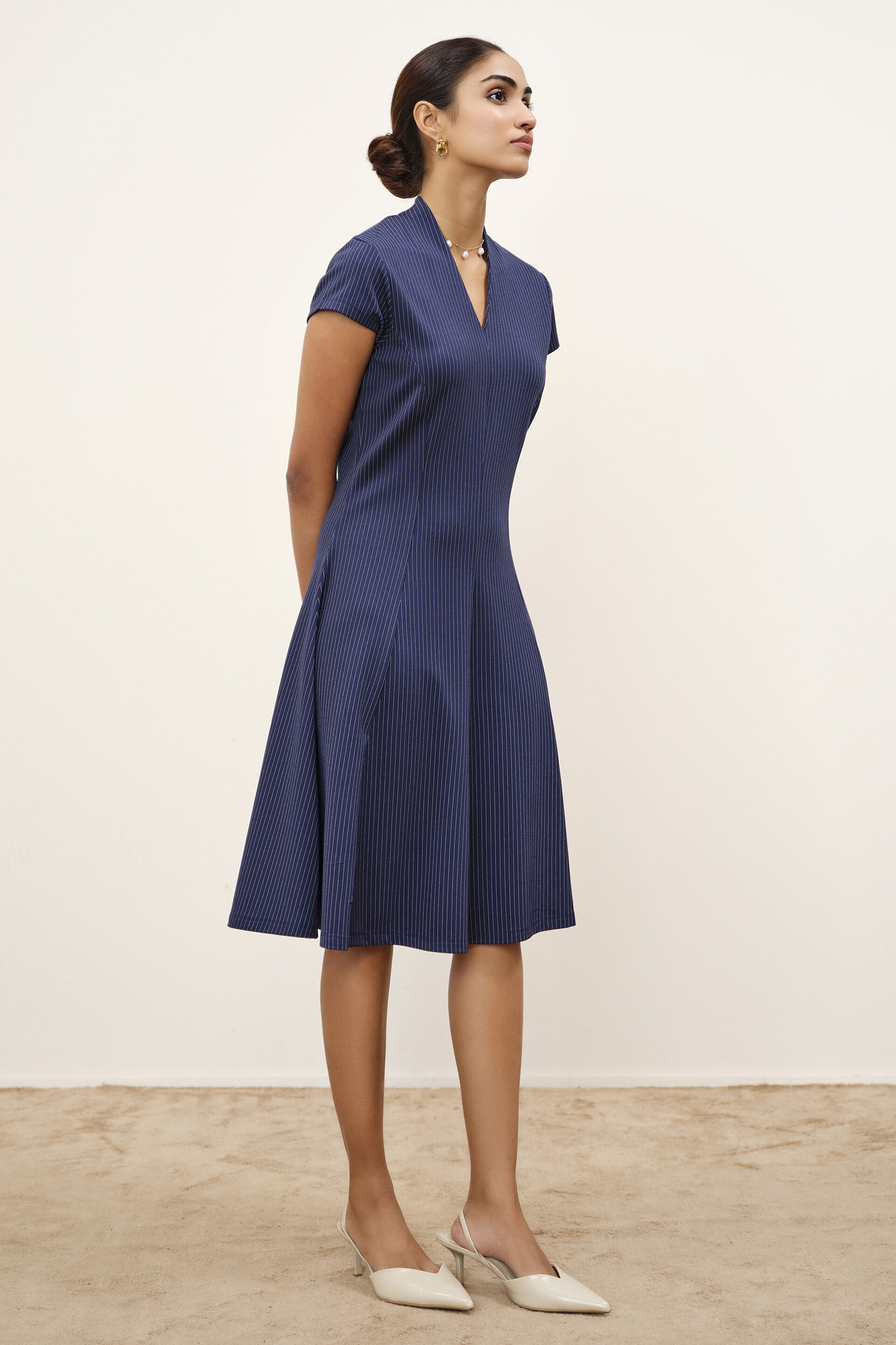 Aveline Pinstripe Dress, Navy Blue, image 2