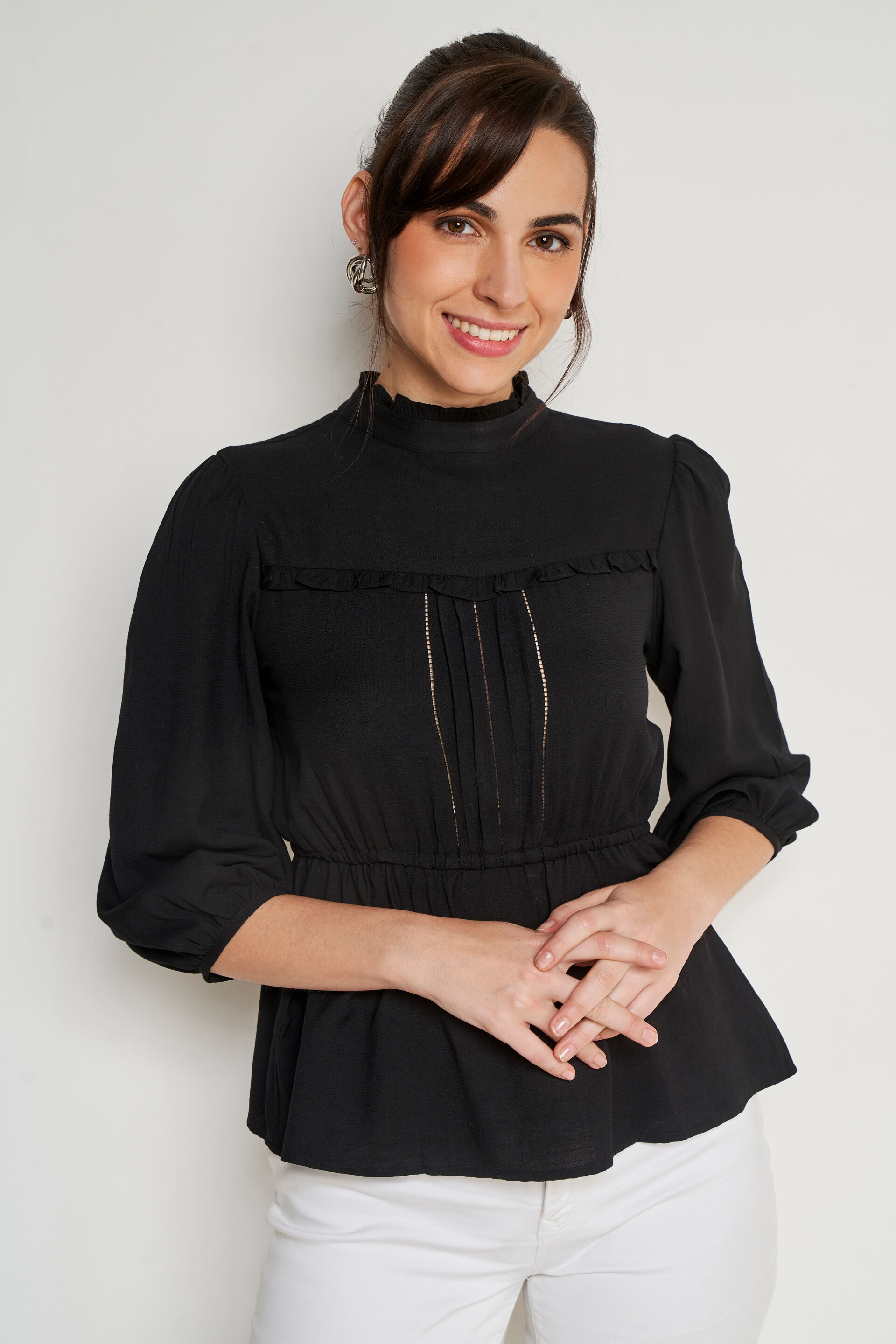 Black Solid Flounce Top&nbsp;, Black, image 3