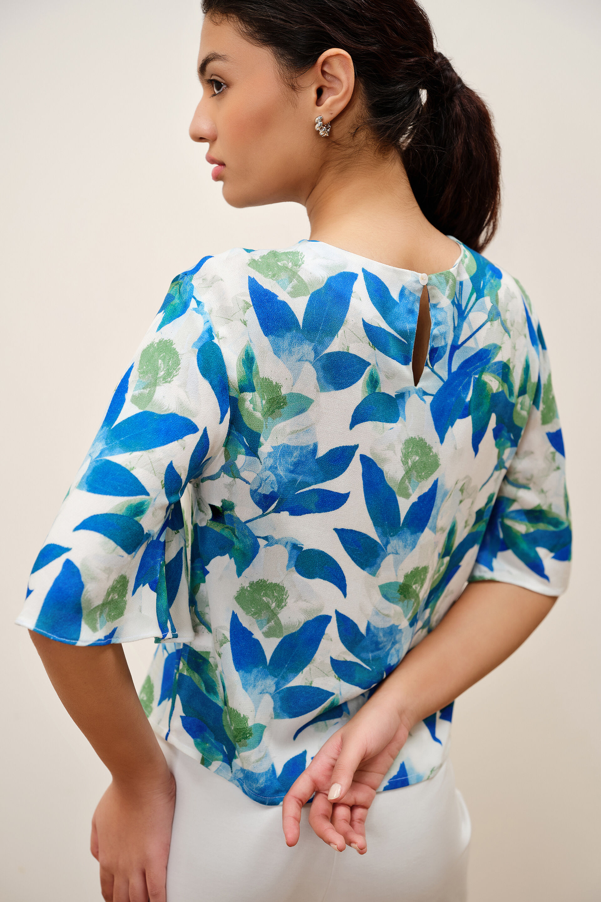 Maris Floral Print Top, Blue, image 5
