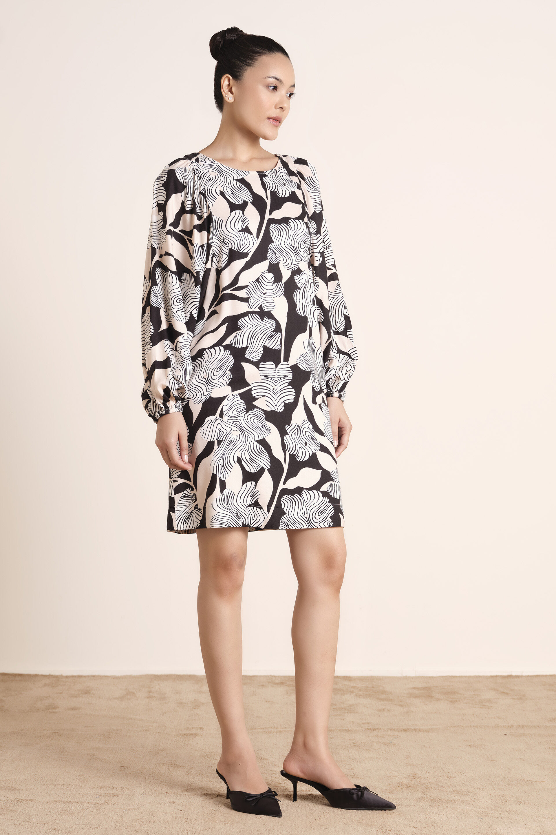 Florine Abstract Print Dress, Black, image 8