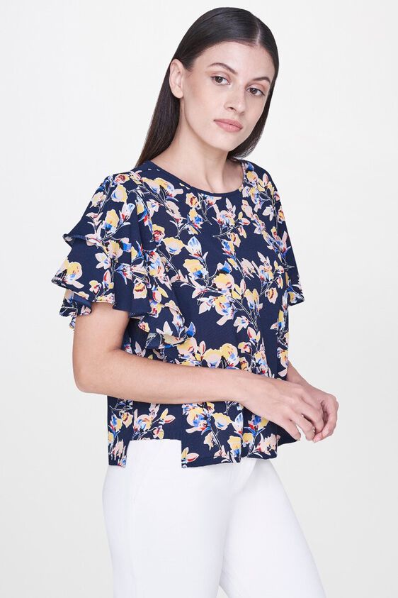 3 - Black Floral T-shirt Flutter Sleeves Top, image 3
