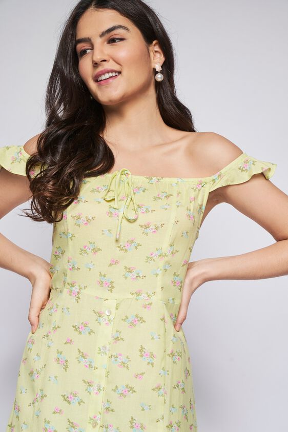 1 - Lime Green Floral A-Line Dress, image 1