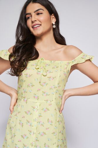1 - Lime Green Floral A-Line Dress, image 1