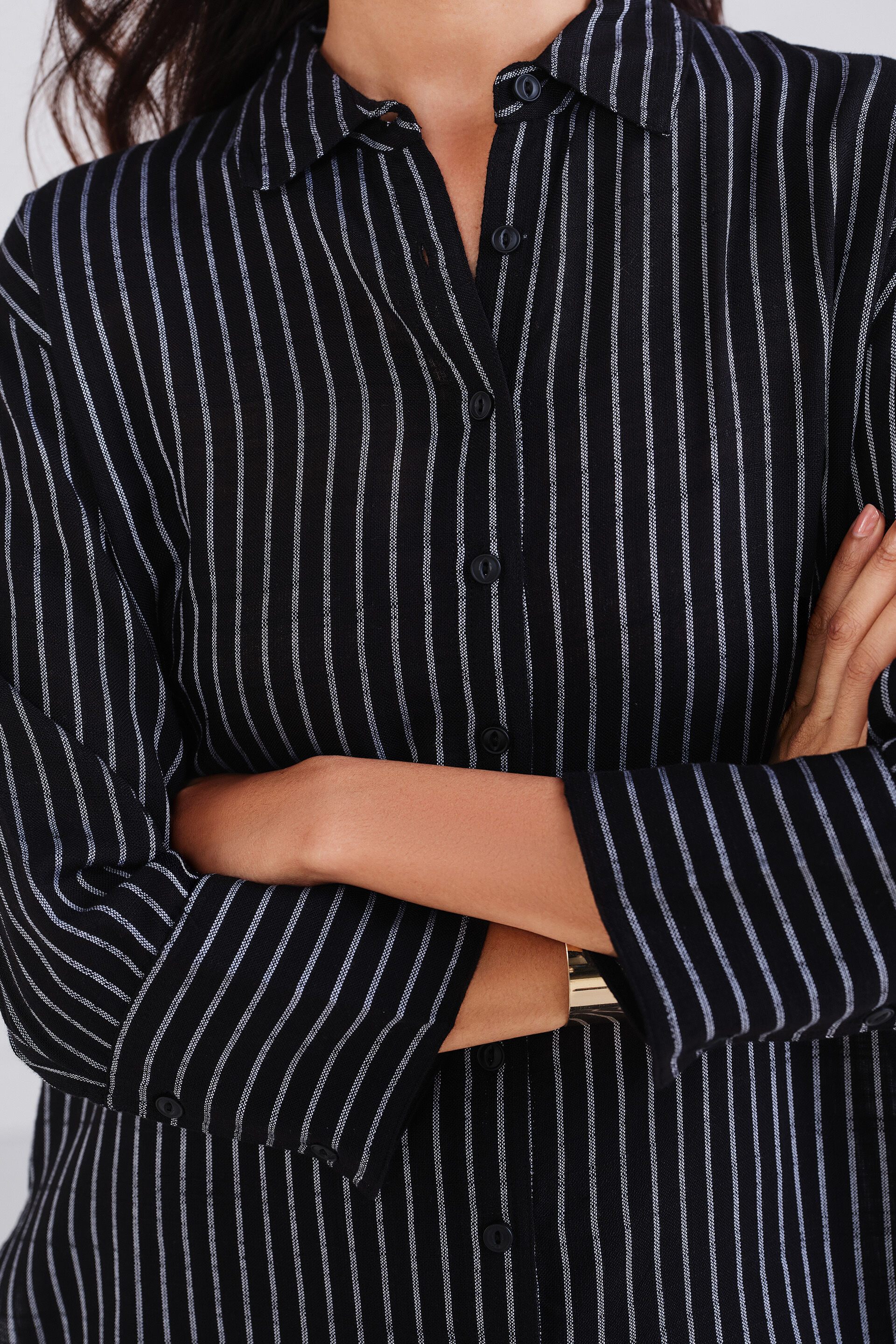 Elyse Black Striped Shirt, Black, image 4