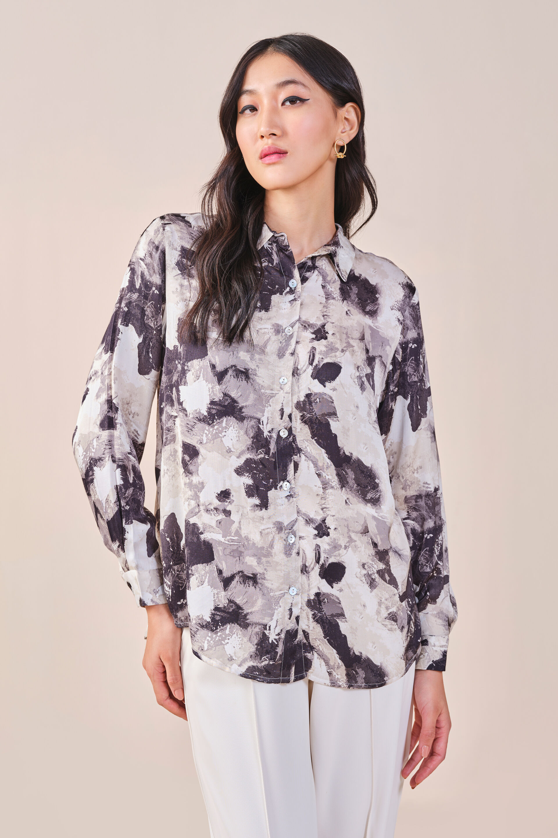 Ebony & Ivory Viscose Shirt, Black, image 1