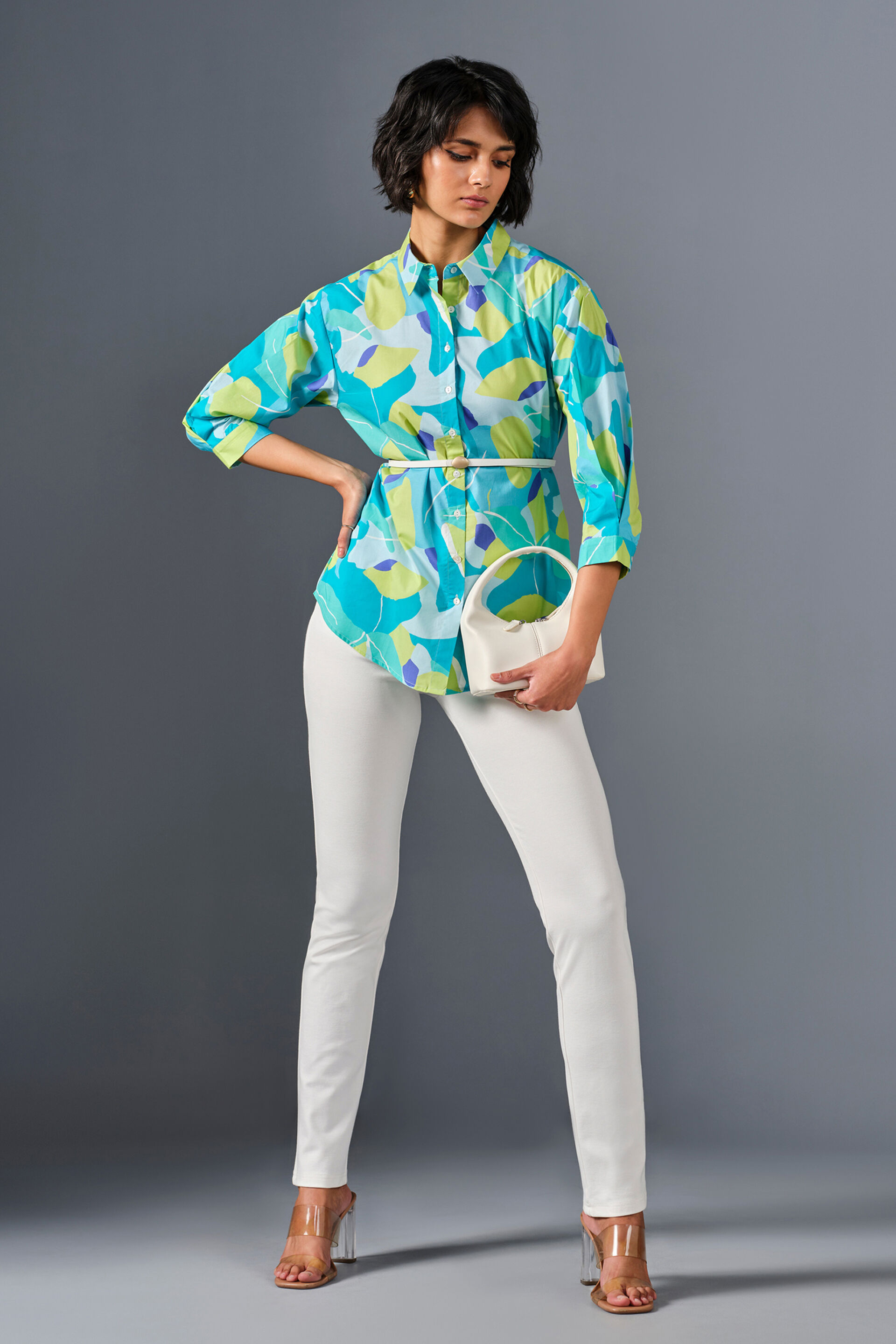 Artistic Edge Cotton Shirt, Turquoise, image 2